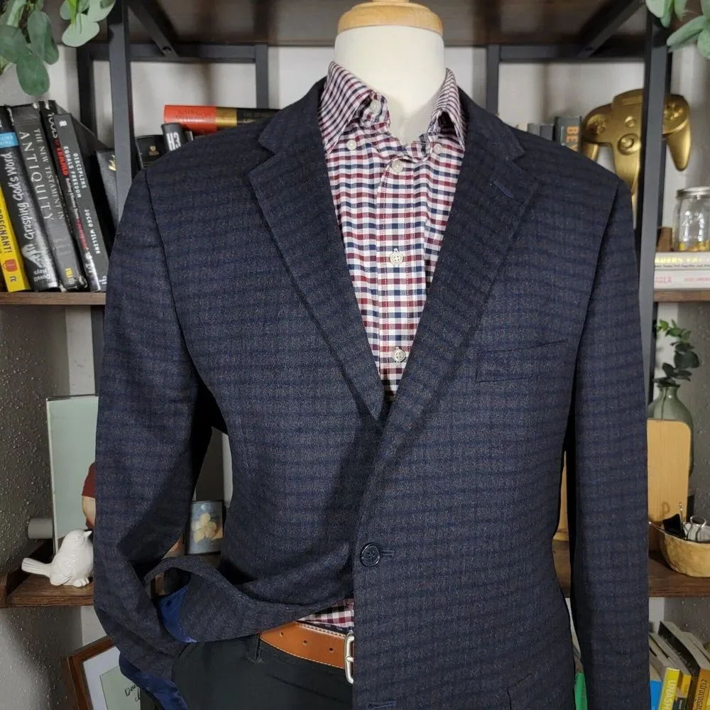 Nautica Men's‎ Flannel Sport Coat Blazer Two Button Brown Navy Plaid Size 46L